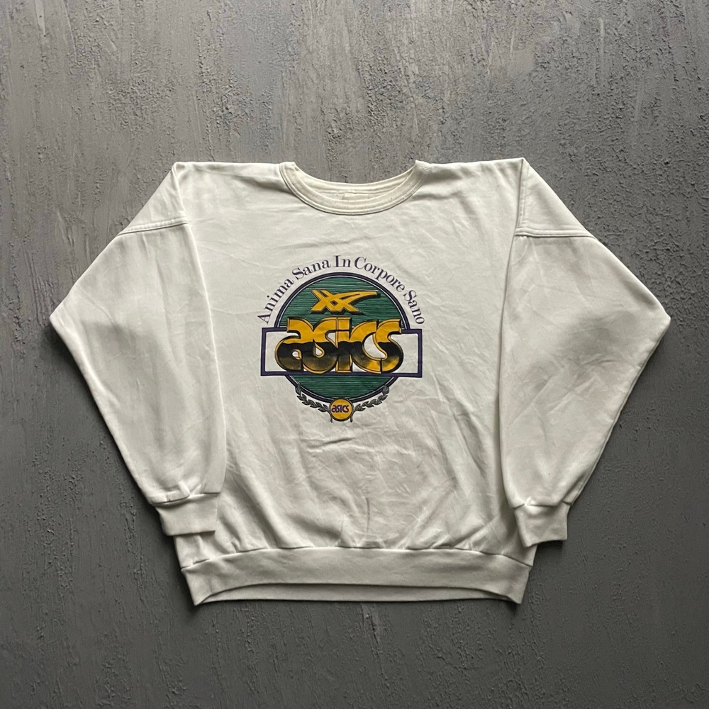 Vintage Asics Sweatshirt Mens Large White 90s